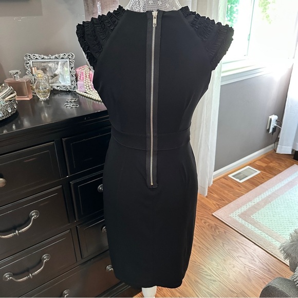 Saint Tropez West Black Ruffle Sleeve Sheath Size 8 Minimalist Quiet Luxury LBD - Picture 8 of 16